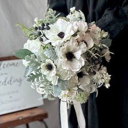 アネモネとスイートピー クラッチブーケ シルバーリーフ wedding 前