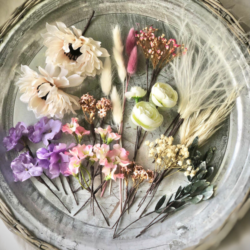 アネモネとスイートピー クラッチブーケ シルバーリーフ wedding 前