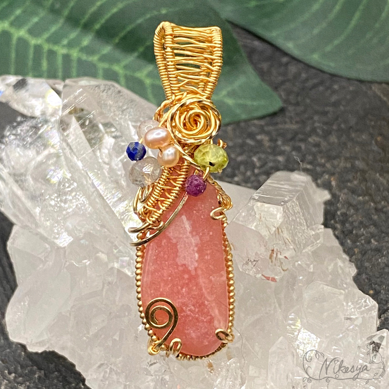 【14KGF 】【手磨き】インカローズ原石のペンダントトップ【１点もの】【送料無料】