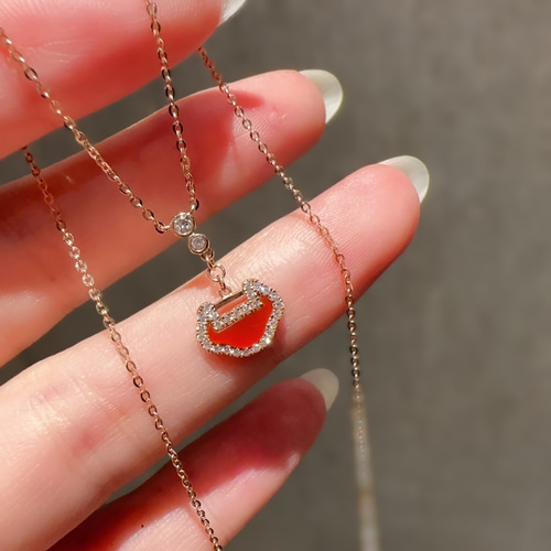 天然ダイヤモンド付きメノウネックレスk18 ネックレス・ペンダント  