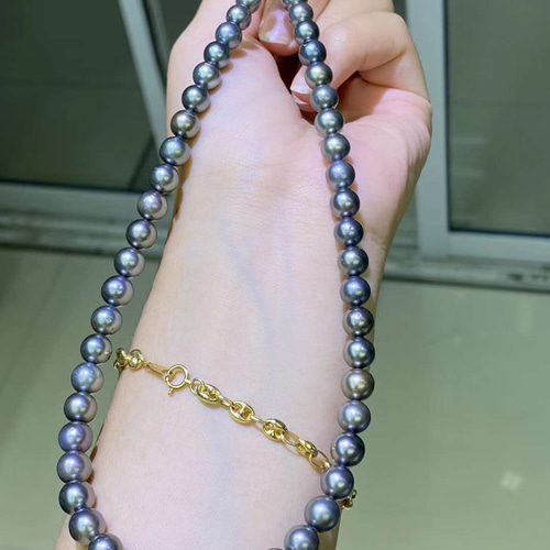【高級】タヒチ黒蝶真珠　一連ネックレス
