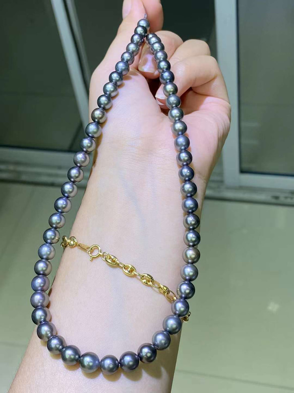 【高級】タヒチ黒蝶真珠　一連ネックレス 3枚目の画像