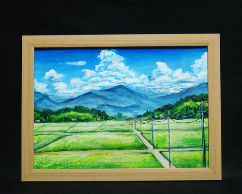 油絵 絵画 【田舎の田んぼ】 9707eab0a5656451fbf19710659f8e