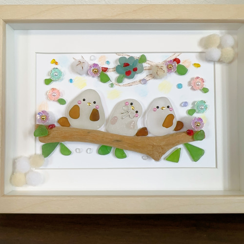完売品 ⑥ シーグラスアート シマエナガ 桜 富士山 ヒーリング