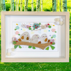 シマエナガ　君とみた花火　。シーグラスアート シマエナガ 君とみた花火 。シーグラスアート