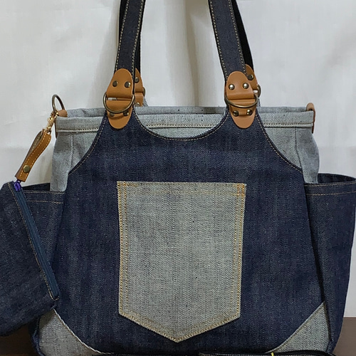 ☆ハンドメイド♪ ＊岡山デニム4way♪あおりバッグ ＊便利小物