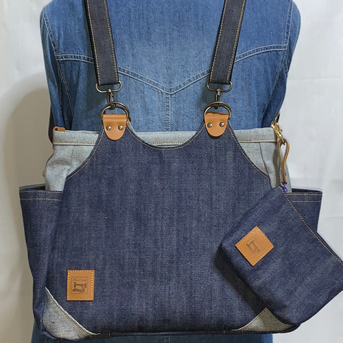☆ハンドメイド♪ ＊Mサイズ☆岡山デニム4way♪あおりバッグ☆ポーチ付き ☆ハンドメイド♪ ＊岡山デニム4way♪あおりバッグ ＊便利小物