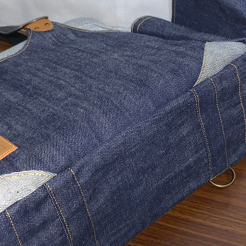 ☆ハンドメイド♪ ＊Mサイズ☆岡山デニム4way♪あおりバッグ☆ポーチ付き ☆ハンドメイド♪ ＊岡山デニム4way♪あおりバッグ ＊便利小物