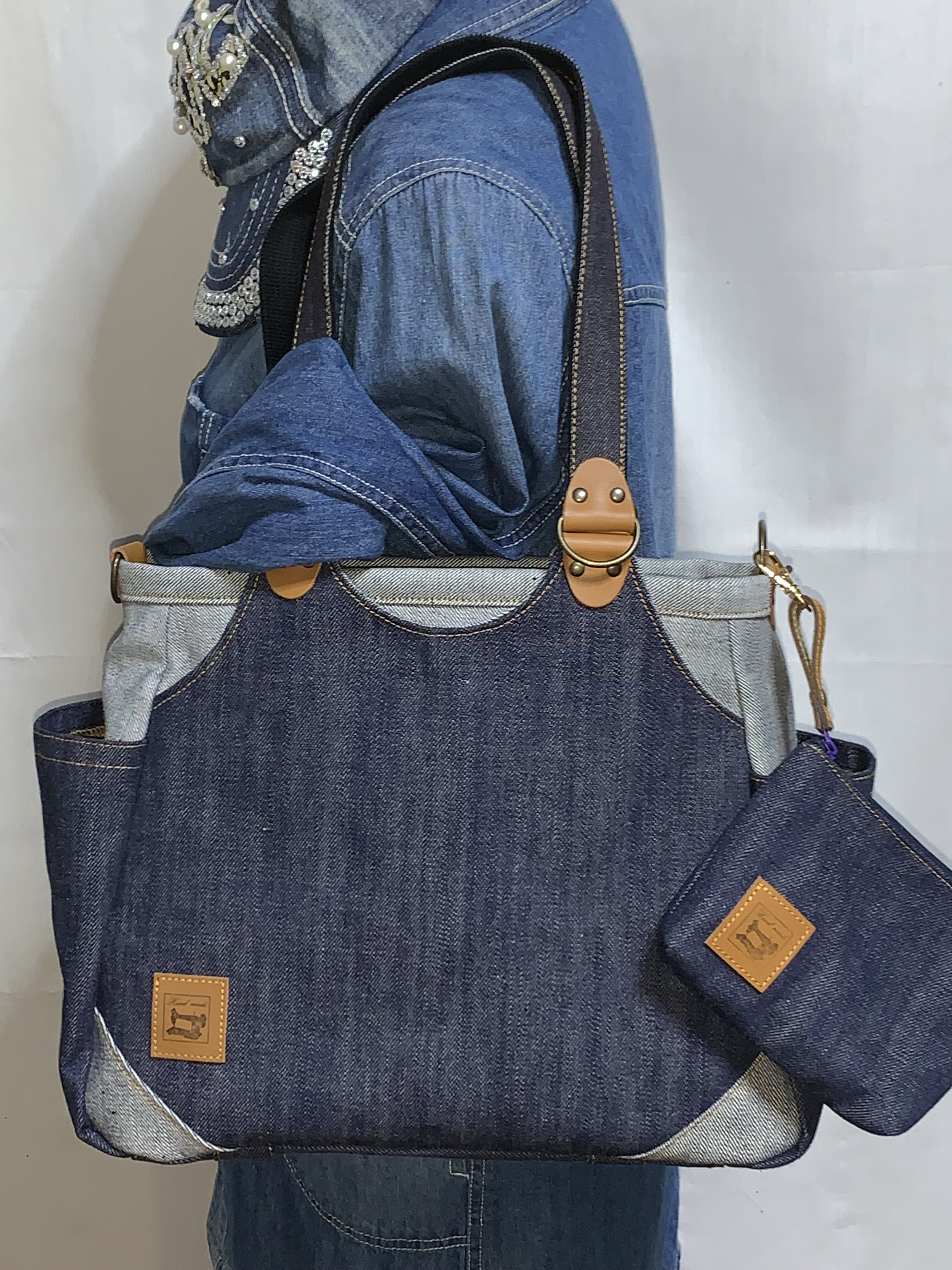 ☆ハンドメイド☆岡山デニム☆柴犬☆4wayあおりバッグ セール中☆ハンドメイド☆岡山デニム☆柴犬☆シバ☆4wayあおりバッグ