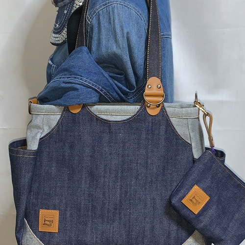 ☆ハンドメイド♪ ＊岡山デニム4way♪あおりバッグ ＊便利小物