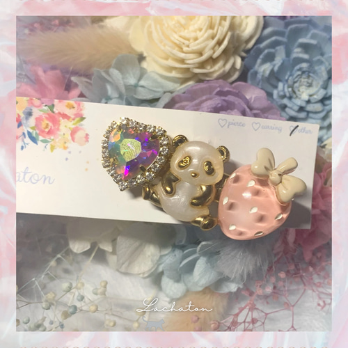 HP⌇﻿ パンダ 苺 ビジュー ヘアクリップ キッズ ゆめかわいい