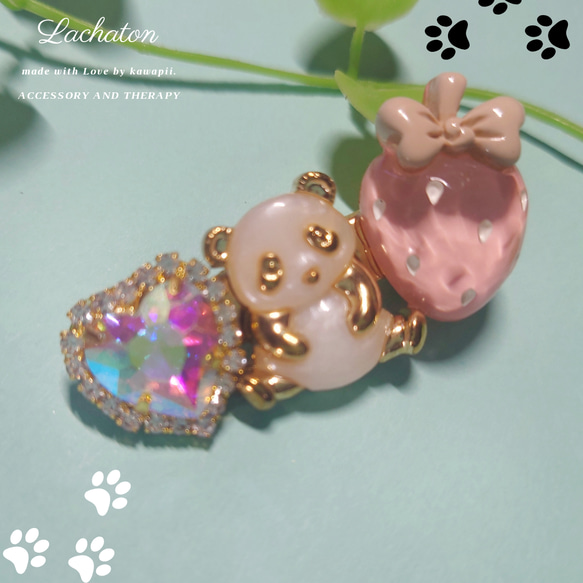 HP⌇﻿ パンダ 苺 ビジュー ヘアクリップ キッズ ゆめかわいい 量産型