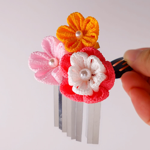 ❥受注発注❥うさぎちゃんも一緒！オレンジ つまみ細工髪飾り2点セット