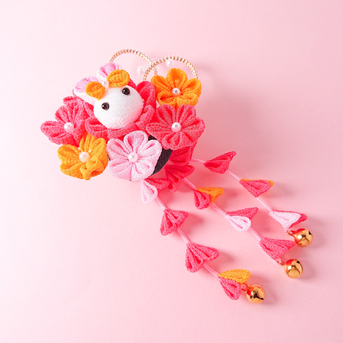❥受注発注❥うさぎちゃんも一緒！オレンジ つまみ細工髪飾り2点セット