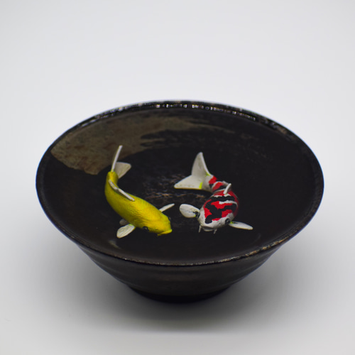 置物 水辺の風景 受注制作 錦鯉 小鉢黒② 和雑貨 インテリア雑貨