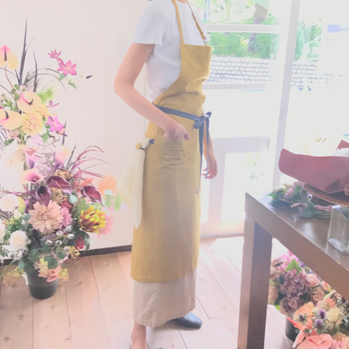 バイカラー タオル掛け付き 麻100％ カフェエプロン エプロン aki's