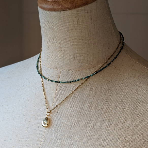 ✦再販まつり2026【14kgf】極小2㎜　細い　天然石アフリカンターコイズのネックレス　お守りアクセサリー（JS８） 10枚目の画像