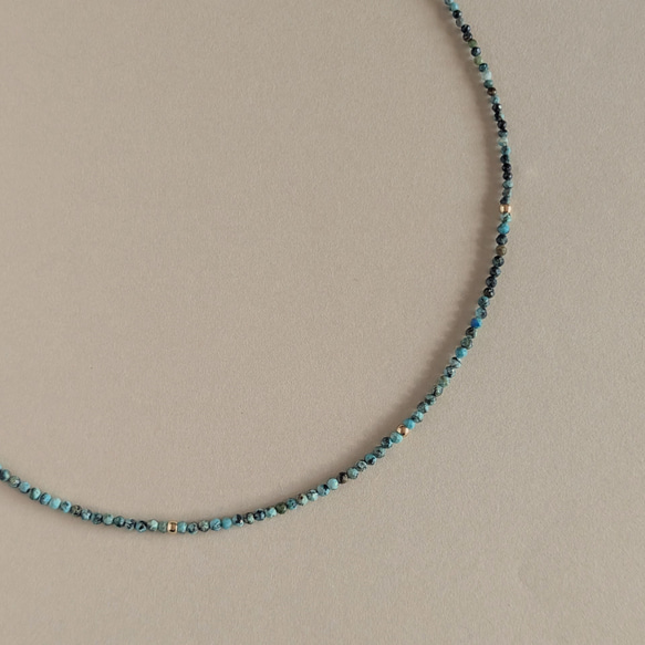 ✦再販まつり2026【14kgf】極小2㎜　細い　天然石アフリカンターコイズのネックレス　お守りアクセサリー（JS８） 3枚目の画像