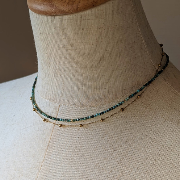 ✦再販まつり2026【14kgf】極小2㎜　細い　天然石アフリカンターコイズのネックレス　お守りアクセサリー（JS８） 7枚目の画像