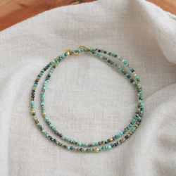 ✦再販まつり2026【14kgf】極小2㎜　細い　天然石アフリカンターコイズのネックレス　お守りアクセサリー（JS８） 4枚目の画像