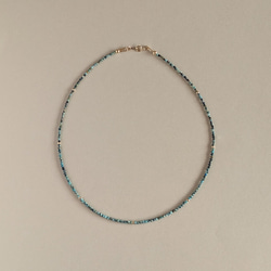 ✦再販まつり2026【14kgf】極小2㎜　細い　天然石アフリカンターコイズのネックレス　お守りアクセサリー（JS８） 2枚目の画像