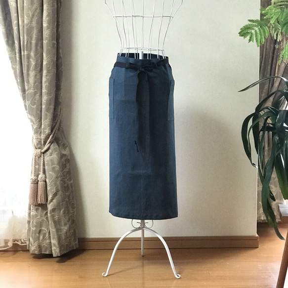 バイカラー タオル掛け付き リネン100％ ソムリエ カフェエプロン