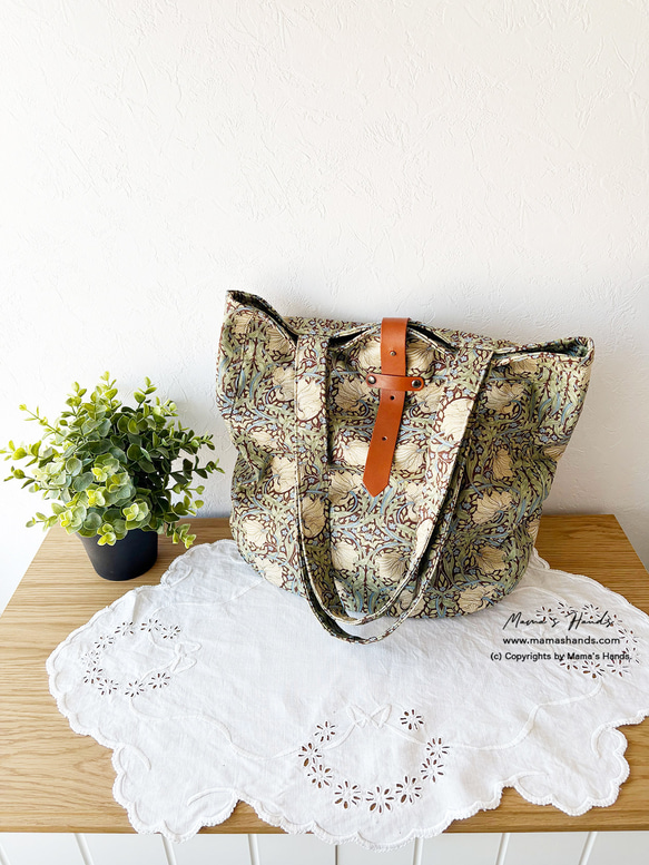 ⭐️已售出7件⭐️《威廉·莫里斯經典款》棕褐色花卉圖案皮革（中號）輕便A4手提包 第6張的照片