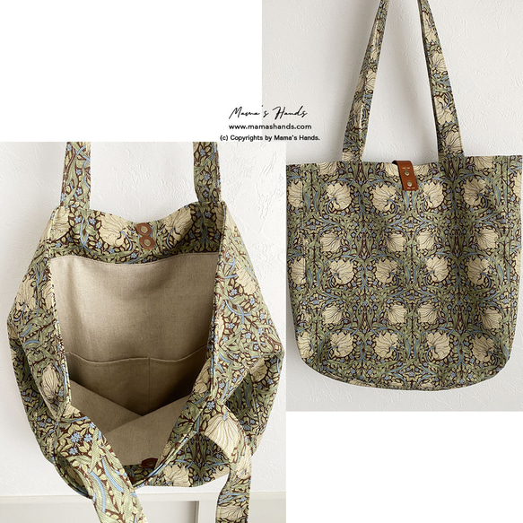 ⭐️已售出7件⭐️《威廉·莫里斯經典款》棕褐色花卉圖案皮革（中號）輕便A4手提包 第5張的照片