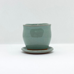 小ぶりな植木鉢　〜レトロな翠色・受け皿付き〜 5枚目の画像