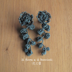 [定制]耳環，Il fiore e il boccioli_花與花蕾_深藍灰色 第2張的照片