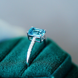 「ラディアント」リング　K18 天然アクアマリン　ダイヤモンド　幸福・富・聡明　3月誕生石　0.87ct 7枚目の画像