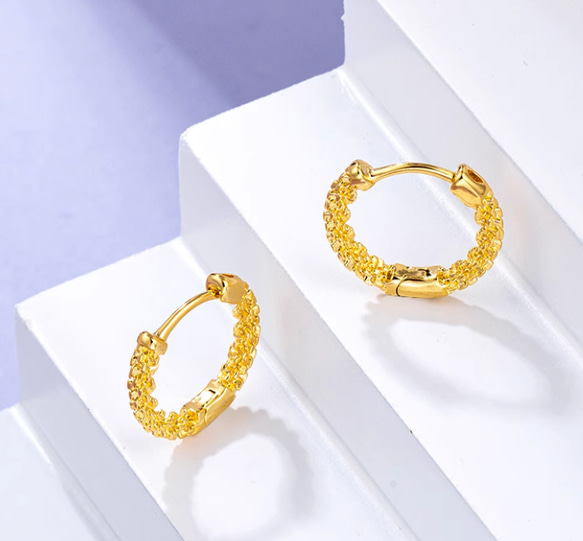 24K黄金のイヤリング女性純金満天星の円の耳留めファッションの新しい 
