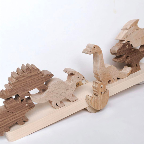 知育玩具　木製 　恐竜シーソー　グラグラゲーム　積み木　出産祝い 2枚目の画像