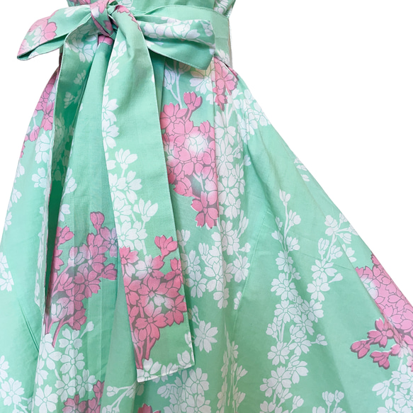 花柄カワイイ ” 浴衣ワンピース ” 膝丈 着物リメイク ワンピース ゆかた 衣装 和柄 ミントグリー 10枚目の画像