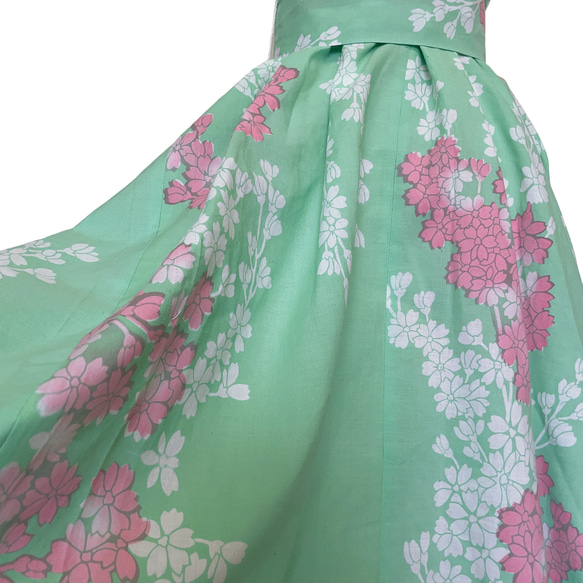 花柄カワイイ ” 浴衣ワンピース ” 膝丈 着物リメイク ワンピース ゆかた 衣装 和柄 ミントグリー 6枚目の画像