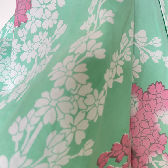 花柄カワイイ ” 浴衣ワンピース ” 膝丈 着物リメイク ワンピース ゆかた 衣装 和柄 ミントグリー 8枚目の画像