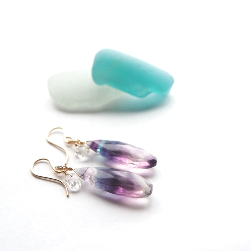 イエロースキャポライト、ハーキマー、オパール 14Kgfピアス イエロー