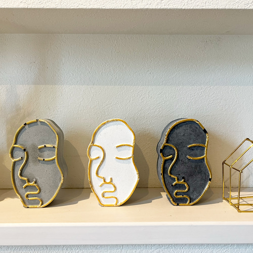 インテリア セメントオブジェ フェイス 韓国風 モノトーン 置物 雑貨