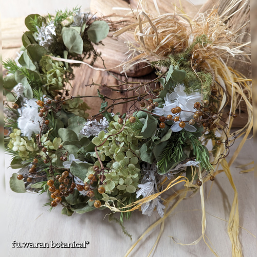 ポポラス&アジサイ ドライフラワーリース リース fu.wa.ran＊botanical