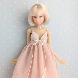 945【momokoDOLL アウトフィット】ピンクのシフォンのキャミワンピース 9枚目の画像