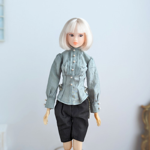 947【momokoDOLLシャツ】ミントグリーンのピンタックブラウス※1/6