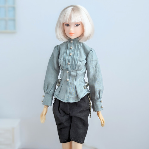 947【momokoDOLLシャツ】ミントグリーンのピンタックブラウス※1/6