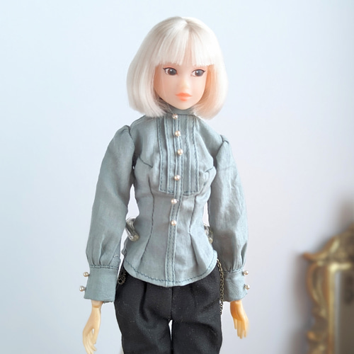 947【momokoDOLLシャツ】ミントグリーンのピンタックブラウス※1/6
