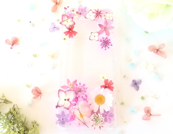 【全機種対応】ピンク系☆押し花フレームの推し活スマホケース 2枚目の画像