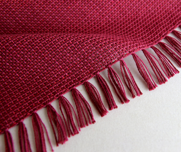 リネン＆コットン 手織りストール オールシーズン チクチクしない  ボルドー x ローズピンク x ワインレッド 5枚目の画像