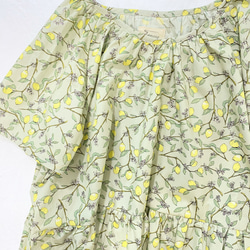 清爽檸檬短袖洋裝 *寬鬆插肩均碼 *100% 棉 *檸檬果花卉圖案 *苔蘚綠 第10張的照片