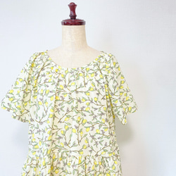 清爽檸檬短袖洋裝*寬鬆插肩均碼*100%棉*檸檬果花卉圖案*白色 第12張的照片