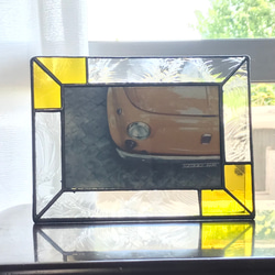 ラッピング無料　ビンテージガラスを使った深い味わいのあるフォトスタンド(アンティークイエロー) 4枚目の画像