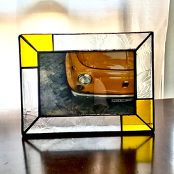 ラッピング無料　ビンテージガラスを使った深い味わいのあるフォトスタンド(アンティークイエロー) 3枚目の画像