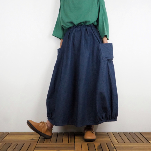 薄デニムバルーンスカート（8オンスデニム クリアネイビー）【受注生産対応】 1枚目の画像
